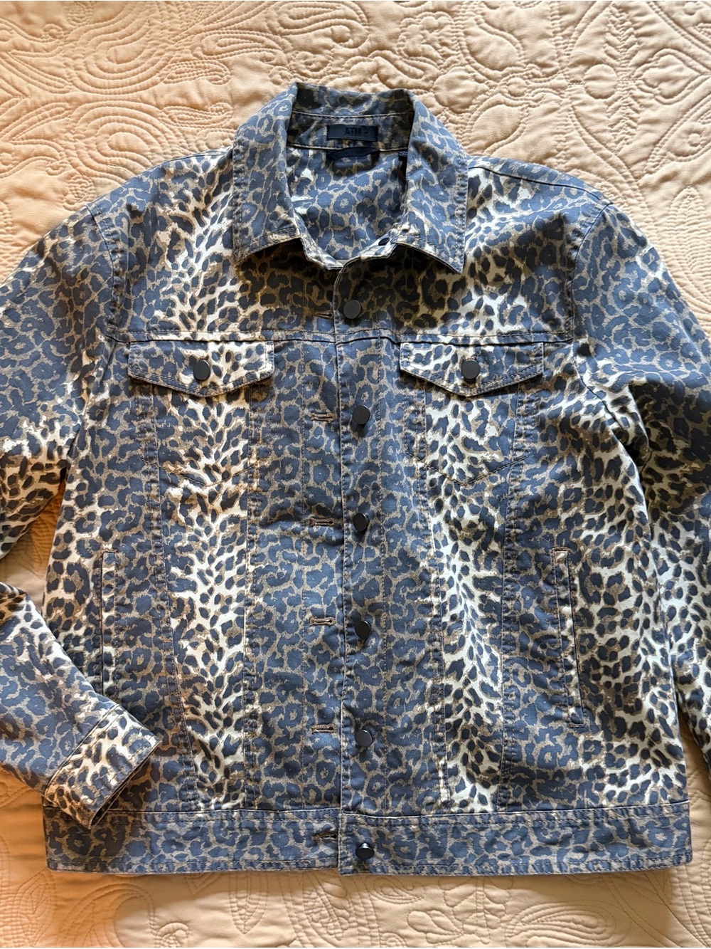 ATM Anthony Thomas Melillo Blue Leopard Print Denim Jacket